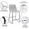 Flash Furniture Reagan 24″ LeatherSoft Counter Height Stools with Footrest, Mid-Century Modern Bucket Style Dining Chairs, Set of 2, Light Gray(Light Gray)