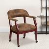 Flash Furniture Sarah Navy Vinyl Luxurious Conference Chair with Accent Nail Trim and Casters(Bomber Jacket Brown Microfiber)