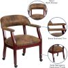 Flash Furniture Sarah Navy Vinyl Luxurious Conference Chair with Accent Nail Trim and Casters(Bomber Jacket Brown Microfiber)