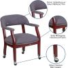 Flash Furniture Sarah Navy Vinyl Luxurious Conference Chair with Accent Nail Trim and Casters(Gray Fabric)