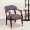 Flash Furniture Sarah Navy Vinyl Luxurious Conference Chair with Accent Nail Trim and Casters(Gray Fabric)
