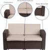 Flash Furniture Seneca Chocolate Brown Faux Rattan Loveseat with All-Weather Beige Cushions(Chocolate Brown)