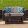 Flash Furniture Seneca Chocolate Brown Faux Rattan Loveseat with All-Weather Beige Cushions(Chocolate Brown)