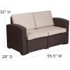 Flash Furniture Seneca Chocolate Brown Faux Rattan Loveseat with All-Weather Beige Cushions(Chocolate Brown)