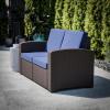 Flash Furniture Seneca Chocolate Brown Faux Rattan Loveseat with All-Weather Beige Cushions(Navy Cushions/Chocolate Brown Frame)