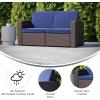 Flash Furniture Seneca Chocolate Brown Faux Rattan Loveseat with All-Weather Beige Cushions(Navy Cushions/Chocolate Brown Frame)
