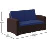 Flash Furniture Seneca Chocolate Brown Faux Rattan Loveseat with All-Weather Beige Cushions(Navy Cushions/Chocolate Brown Frame)