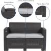 Flash Furniture Seneca Light Gray Faux Rattan Loveseat with All-Weather Light Grey Cushions(Dark Gray)