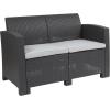 Flash Furniture Seneca Light Gray Faux Rattan Loveseat with All-Weather Light Grey Cushions(Dark Gray)
