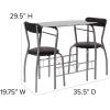 Flash Furniture Sutton 3 Piece Space-Saver Bistro Set with Black Glass Top Table and Black Vinyl Padded Chairs(Black)