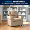 Flash Furniture Vana Vinyl Kids Recliner with Cup Holder, Headrest, and Safety Recline, Contemporary Reclining Chair for Kids, Supports up to 90 lbs., Beige(Beige Vinyl)