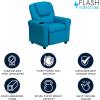 Flash Furniture Vana Vinyl Kids Recliner with Cup Holder, Headrest, and Safety Recline, Contemporary Reclining Chair for Kids, Supports up to 90 lbs., Beige(Turquoise Vinyl)