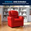 Flash Furniture Vana Vinyl Kids Recliner with Cup Holder, Headrest, and Safety Recline, Contemporary Reclining Chair for Kids, Supports up to 90 lbs., Beige(Red Vinyl)