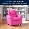 Flash Furniture Vana Vinyl Kids Recliner with Cup Holder, Headrest, and Safety Recline, Contemporary Reclining Chair for Kids, Supports up to 90 lbs., Beige(Hot Pink Vinyl)