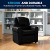 Flash Furniture Vana Vinyl Kids Recliner with Cup Holder, Headrest, and Safety Recline, Contemporary Reclining Chair for Kids, Supports up to 90 lbs., Beige(Black Leathersoft)