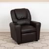 Flash Furniture Vana Vinyl Kids Recliner with Cup Holder, Headrest, and Safety Recline, Contemporary Reclining Chair for Kids, Supports up to 90 lbs., Beige(Brown Leathersoft)