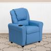 Flash Furniture Vana Vinyl Kids Recliner with Cup Holder, Headrest, and Safety Recline, Contemporary Reclining Chair for Kids, Supports up to 90 lbs., Beige(Light Blue Vinyl)