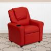 Flash Furniture Vana Vinyl Kids Recliner with Cup Holder, Headrest, and Safety Recline, Contemporary Reclining Chair for Kids, Supports up to 90 lbs., Beige(Red Vinyl)