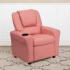 Flash Furniture Vana Vinyl Kids Recliner with Cup Holder, Headrest, and Safety Recline, Contemporary Reclining Chair for Kids, Supports up to 90 lbs., Beige(Pink Vinyl)