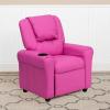 Flash Furniture Vana Vinyl Kids Recliner with Cup Holder, Headrest, and Safety Recline, Contemporary Reclining Chair for Kids, Supports up to 90 lbs., Beige(Hot Pink Vinyl)