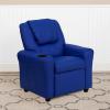 Flash Furniture Vana Vinyl Kids Recliner with Cup Holder, Headrest, and Safety Recline, Contemporary Reclining Chair for Kids, Supports up to 90 lbs., Beige(Blue Vinyl)