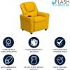 Flash Furniture Vana Vinyl Kids Recliner with Cup Holder, Headrest, and Safety Recline, Contemporary Reclining Chair for Kids, Supports up to 90 lbs., Beige(Yellow Vinyl)