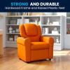 Flash Furniture Vana Vinyl Kids Recliner with Cup Holder, Headrest, and Safety Recline, Contemporary Reclining Chair for Kids, Supports up to 90 lbs., Beige(Orange Vinyl)