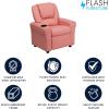 Flash Furniture Vana Vinyl Kids Recliner with Cup Holder, Headrest, and Safety Recline, Contemporary Reclining Chair for Kids, Supports up to 90 lbs., Beige(Pink Vinyl)