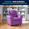 Flash Furniture Vana Vinyl Kids Recliner with Cup Holder, Headrest, and Safety Recline, Contemporary Reclining Chair for Kids, Supports up to 90 lbs., Beige(Lavender Vinyl)