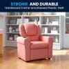 Flash Furniture Vana Vinyl Kids Recliner with Cup Holder, Headrest, and Safety Recline, Contemporary Reclining Chair for Kids, Supports up to 90 lbs., Beige(Pink Vinyl)