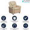 Flash Furniture Vana Vinyl Kids Recliner with Cup Holder, Headrest, and Safety Recline, Contemporary Reclining Chair for Kids, Supports up to 90 lbs., Beige(Beige Vinyl)