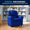 Flash Furniture Vana Vinyl Kids Recliner with Cup Holder, Headrest, and Safety Recline, Contemporary Reclining Chair for Kids, Supports up to 90 lbs., Beige(Blue Vinyl)