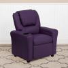 Flash Furniture Vana Vinyl Kids Recliner with Cup Holder, Headrest, and Safety Recline, Contemporary Reclining Chair for Kids, Supports up to 90 lbs., Beige(Purple Vinyl)