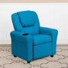 Flash Furniture Vana Vinyl Kids Recliner with Cup Holder, Headrest, and Safety Recline, Contemporary Reclining Chair for Kids, Supports up to 90 lbs., Beige(Turquoise Vinyl)