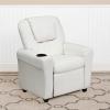 Flash Furniture Vana Vinyl Kids Recliner with Cup Holder, Headrest, and Safety Recline, Contemporary Reclining Chair for Kids, Supports up to 90 lbs., Beige(White Vinyl)