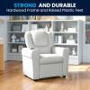 Flash Furniture Vana Vinyl Kids Recliner with Cup Holder, Headrest, and Safety Recline, Contemporary Reclining Chair for Kids, Supports up to 90 lbs., Beige(White Vinyl)