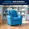 Flash Furniture Vana Vinyl Kids Recliner with Cup Holder, Headrest, and Safety Recline, Contemporary Reclining Chair for Kids, Supports up to 90 lbs., Beige(Light Blue Vinyl)