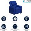Flash Furniture Vana Vinyl Kids Recliner with Cup Holder, Headrest, and Safety Recline, Contemporary Reclining Chair for Kids, Supports up to 90 lbs., Beige(Blue Vinyl)