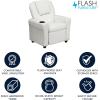 Flash Furniture Vana Vinyl Kids Recliner with Cup Holder, Headrest, and Safety Recline, Contemporary Reclining Chair for Kids, Supports up to 90 lbs., Beige(White Vinyl)