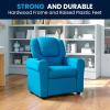 Flash Furniture Vana Vinyl Kids Recliner with Cup Holder, Headrest, and Safety Recline, Contemporary Reclining Chair for Kids, Supports up to 90 lbs., Beige(Turquoise Vinyl)
