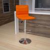 Flash Furniture Vincent Modern Adjustable Height Barstool with Footrest and Padded Mid-Back, Upholstered Vinyl Bar/Counter Height Stool, White/Chrome(Orange)