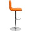 Flash Furniture Vincent Modern Adjustable Height Barstool with Footrest and Padded Mid-Back, Upholstered Vinyl Bar/Counter Height Stool, White/Chrome(Orange)