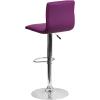 Flash Furniture Vincent Modern Adjustable Height Barstool with Footrest and Padded Mid-Back, Upholstered Vinyl Bar/Counter Height Stool, White/Chrome(Purple)