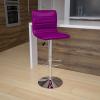 Flash Furniture Vincent Modern Adjustable Height Barstool with Footrest and Padded Mid-Back, Upholstered Vinyl Bar/Counter Height Stool, White/Chrome(Purple)