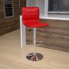 Flash Furniture Vincent Modern Adjustable Height Barstool with Footrest and Padded Mid-Back, Upholstered Vinyl Bar/Counter Height Stool, White/Chrome(Red)