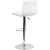 Flash Furniture Vincent Modern Adjustable Height Barstool with Footrest and Padded Mid-Back, Upholstered Vinyl Bar/Counter Height Stool, White/Chrome(White)