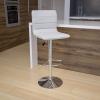 Flash Furniture Vincent Modern Adjustable Height Barstool with Footrest and Padded Mid-Back, Upholstered Vinyl Bar/Counter Height Stool, White/Chrome(White)
