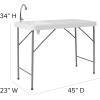Flash Furniture Wesley 4′ Portable Fish Cleaning Table with Sink, Outdoor Portable Folding Camping Sink Table with Faucet, and Hose Attachment, White