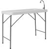 Flash Furniture Wesley 4′ Portable Fish Cleaning Table with Sink, Outdoor Portable Folding Camping Sink Table with Faucet, and Hose Attachment, White