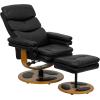 Flash Furniture Whitney Contemporary Multi-Position Recliner and Ottoman with Wood Base in Black LeatherSoft